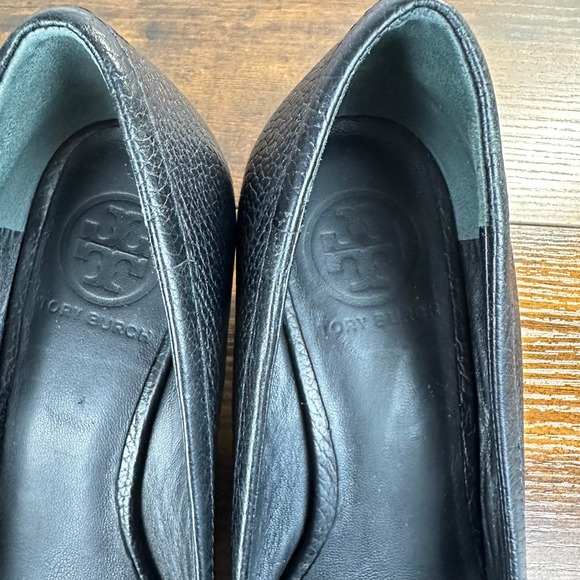 Tory Burch Natalya Pebbled Leather Wedge Heels Black Size‎ 7.5 - Picture 7 of 10